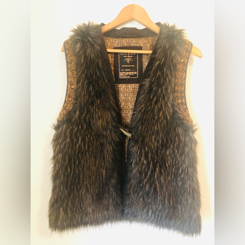 Guess dark brown faux fur vest